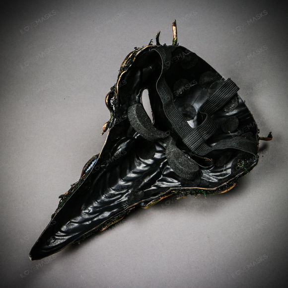 Plague Doctor Raven Medusa Snake Curved Long Nose Mask - Gold